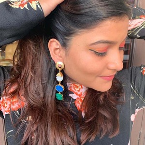 ต่างหูแบบติดหูทรงยาว สีฟ้าและสีเขียว ประดับด้วยดรอซี่ สำหรับผู้หญิง-สไตล์โบฮีเมียน เหมาะสำหรับงานแต่งงาน งานหมั้น งานเลี้ยงฉลองครบรอบ เป็นของขวัญ - Product Image 2