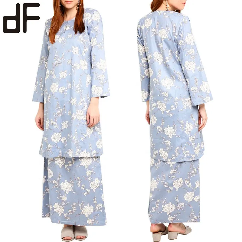 OEM 여성 이슬람 의류 이슬람 캐주얼 드레스 바틱 인쇄 스커트 세트 현대 Kebarung 영어 코튼 Baju Kurung