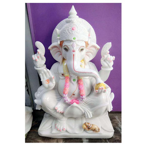Pure White Makrana Marble Lord Ganesh Murti - Product Image 1