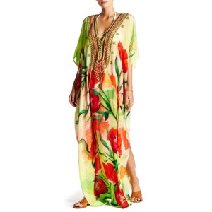 2019ขายส่งพิมพ์ Kaftan หลวมชายหาด V คอออกแบบผ้าไหมประดับ Kaftan - Product Image 1