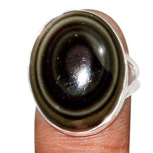 Anillo de piedras preciosas de ojo de obsidiana natural-piedra protectora-anillo hecho a mano-Plata de Ley 925-anillo de desgaste de fiesta-forma ovalada-anillo al por mayor - Product Image 1