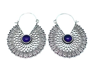 Belle Argent Oxydé Pierre Boucles D'oreilles Antique Polonais Améthyste Hoop Boucle D'oreille Indien À La Main Bijoux Pour La Fête Porter - Product Image 1