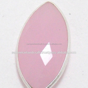 Connecteur fait main en argent Sterling 925 calcédoine rose pierre précieuse forme de poire lunette à facettes plaqué argent fabrication de bijoux en laiton - Product Image 4