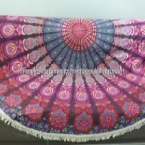 Indian Mandala <strong>Throw</strong> &amp; Wall Decorative <strong>Table</strong> Cover 72'' Round Cotton Printed <strong>Tapestry</strong> Pink Handmade Machine Washable - Product Image 1