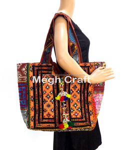 Kutch kuchi กระเป๋าสะพายข้างสไตล์โบฮีเมียน Banjara Jhola กระเป๋าสะพายไหล่แนววินเทจสีสันสดใสมีที่จับสองข้างกระเป๋าสะพายไหล่ลายเรขาคณิต - Product Image 2