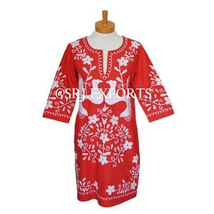 Modish ชุดเดรสคาฟตานปักลายนกเม็กซิกัน,เดรสชายหาดฤดูร้อนลายดอกไม้สไตล์วินเทจสีแดงแนวพื้นเมือง - Product Image 2