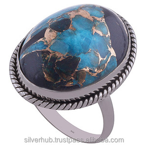 คลาสสิก925เครื่องประดับเงินสเตอร์ลิงทองแดงสีฟ้าครามแหวนที่ทำด้วยมือ - Product Image 1