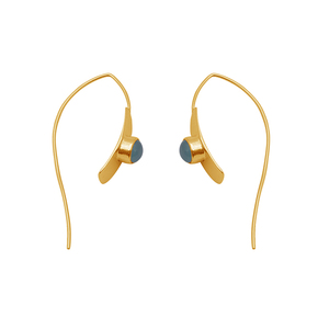 Vente en gros de boucles d'oreilles rondes en calcédoine Aqua en plaqué or, bijoux tendance en fil d'oreille pour femmes, cadeau de mariage - Product Image 1