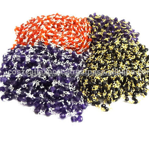 Cuentas Redondas de Piedras Preciosas Chapadas en Oro y Plata al por Mayor, Componentes y Accesorios de Joyería con Cadena para Abalorios - Product Image 1