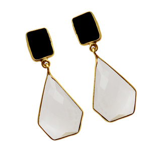 Beautiful Onyx <b>Moonstone</b> Gemstone 925 Sterling Silver Gold Plated Stud Dangle <b>Earrings</b> Fashionable <b>Earring</b> for Women. - Product Image 1