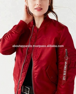 OEM Custom Design 100% Baseball Satin Silk Polyester Varsity Bomber Jacket, New Look <b>Women</b> Burgundy Satin Bomber Varsity Jacket - Product Image 3