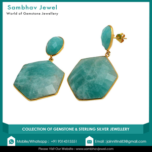 Vente en gros de boucles d'oreilles pendantes en argent sterling 925 pour femmes belle pierre précieuse d'amazonite naturelle conception merveilleuse fête de mariage en or - Product Image 4