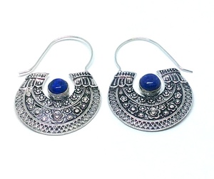 Pendientes de aro de diamante bohemio vintage con piedra lapislázuli natural, joyería India para fiesta de boda, regalo para compromiso de mujer - Product Image 2