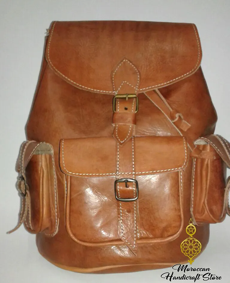 Fas deri sırt çantası-Tribal dağ el yapımı Boho etnik el sanatları sırt çantası