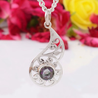 Collier Pendentif Rond Multicolore Topaze Mystique Plaqué Rhodium en Argent Sterling 925, Bijou Fin Ethnique Tendance pour Fête, Breloques