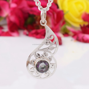 Collar con Colgante de Topacio Místico Chapado en Rodio, Plata de Ley 925, Joyería Fina Étnica para Fiestas - Product Image 2