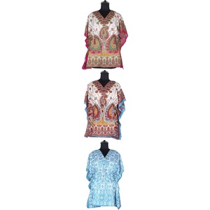 Elegante blusa sin mangas Maxi corto estampado Kaftan/Abaya vestido de talla grande algodón playa silueta con cintura caída - Product Image 1