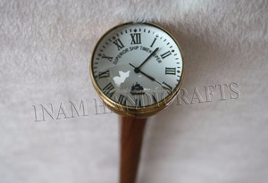 Custom Antique Designer Vintage Nautical Natural Wooden Foldable <b>Walking</b> <b>Stick</b> with Cast Brass Watch / Clock <b>Handle</b> - Product Image 2
