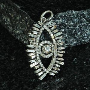 Pendentif mauvais œil 925 argent Sterling Baguette pavé diamant pendentif bijoux oxydés nouveau pendentif fait main de qualité supérieure - Product Image 1