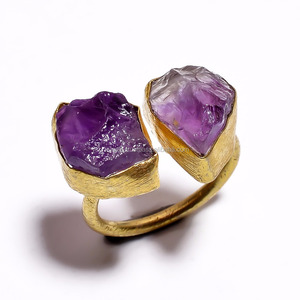Anillos chapados en oro de amatista natural, joyería al por mayor hecha a mano, fabricante de joyería de latón real - Product Image 1