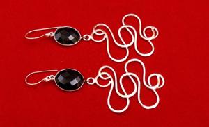 Ensemble de boucles d'oreilles en laiton plaqué or 18 carats avec pierres précieuses en onyx noir plaqué argent pour une fabrication complète de bijoux - Product Image 5