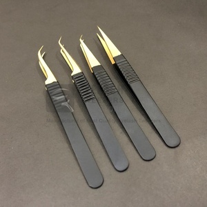 Pince à cils en or noir de haute qualité pince à épiler en acier durable avec pointe de Volume Logo personnalisé en gros - Product Image 5