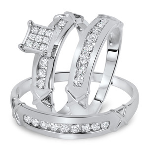 Exclusive Trio Ring Set With Real Round Diamond In 14K White Gold At Best Deal