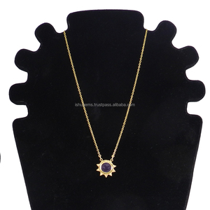 Collier rond à carreaux d'améthyste naturelle, chaîne de styliste en plaqué or 18k, 1 pièce - Product Image 2