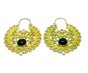 Wholesale Bohemian Style Brass <b>Black</b> <b>Onyx</b> Hoop <b>Earrings</b> for Women Fine Finished Engagement Anniversary Wear From India - Product Image 4