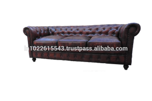 Sofá Chesterfield de cuero genuino Vintage Industrial, chesterfields de cuero antiguo sofá tostado de 3 plazas - Product Image 3