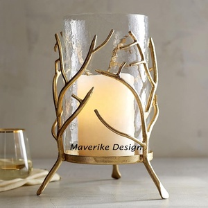 Gold Tree Branches Pillar <b>Candle</b> Holder Metal <b>Candle</b> Stand Decorative <b>Candle</b> <b>Lantern</b> With Removable Glass Cover for Decoration - Product Image 1