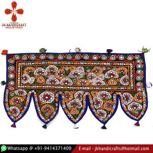 Cenefa de ventana única de trabajo de espejo de decoración de puerta de casa de algodón indio - Product Image 1