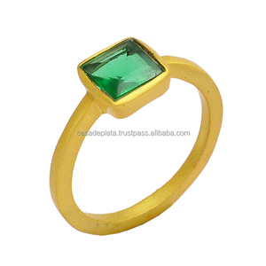 Verde Appatite Gemstone Hecho a mano 925 Anillo de plata esterlina Chapado en oro Anillo de moda para unisex. - Product Image 2