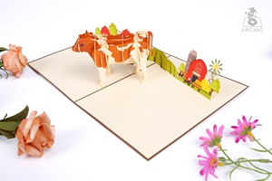 Fabricant vietnamien artisanat belle vache 3D Pop up carte de voeux carte en papier pour toutes les occasions d'anniversaire - Product Image 3