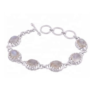 กำไล925เงินสเตอร์ลิงทำด้วยมือหินมูนสโตนสีรุ้งธรรมชาติสำหรับของขวัญงานปาร์ตี้เครื่องประดับแฟนซีผู้จัดจำหน่ายชั้นนำ - Product Image 1