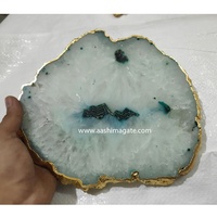 Plato de Servir de Ágata Verde Chapado en Oro, Artesanía de Cristal Hecha a Mano con Estilo Feng Shui, Accesorios de Cocina de Piedras Preciosas Naturales