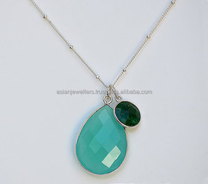 จี้พลอยคาลซิโดนีสีน้ำและย้อมสีมรกตสีเงินสเตอร์ลิง925สำหรับเป็นของขวัญในโอกาส - Product Image 1