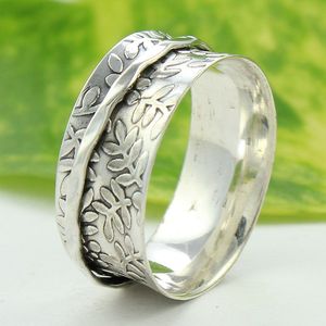 Texture Fine <b>Spinning</b> Meditation <b>Ring</b> <b>Silver</b> Spinner <b>Ring</b> Wholesale Handmade <b>Silver</b> Jewelry - Product Image 2