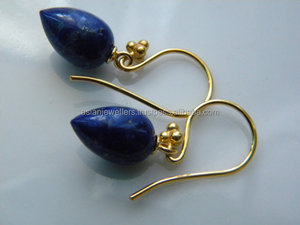 Boucles d'oreilles en argent Lapis Lazuli Or Vermeil Boucles d'oreilles en argent sterling 925 avec pierres précieuses Bijoux en argent faits à la main - Product Image 1