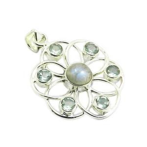 Vintagy élégant 925 argent bleu topaze pierre précieuse fleur pendentif nouveau Design fait à la main bijoux fins avec plaqué or Style Vintage - Product Image 1