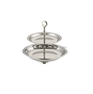 แท่นวางเค้กเงิน2ชั้นสำหรับตกแต่งทำจากอลูมิเนียมโลหะพร้อมผิวด้านสำหรับเสิร์ฟเค้กแต่งงานและจานหวาน - Product Image 1