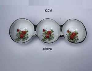 หล่ออลูมิเนียมสามช่องรอบชามเคลือบและลายดอกไม้ยังมีอยู่ในอาหารปลอดภัยเคลือบและโลหะ - Product Image 2