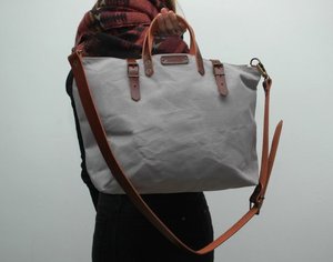 Toile cirée sac/fourre-tout/sac avec poignées en cuir et fermetures, coloris gris clair-LHB 0020 - Product Image 2