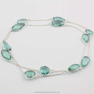 ที่ไม่ซ้ำกัน925เงินสเตอร์ลิงสีฟ้าบุษราคัมรูปไข่สร้อยคอที่ทำด้วยมือ - Product Image 1