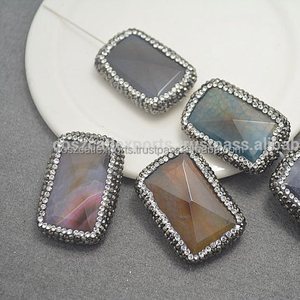 Perle à facettes en Agate de rose naturelle, couleur mixte, Rectangle, patch en cristal, druse, résultats de connecteurs en pierre - Product Image 1