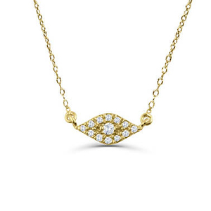 CZ Diamond Pave Bezel Eye <b>Silver</b> <b>Necklace</b> with Gold Plated Strand <b>Chain</b> for Wedding or Gift - Product Image 1