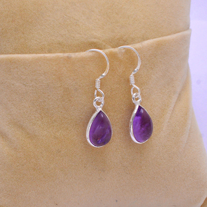 Pendientes colgantes de gancho de Plata de Ley 925 al por mayor con piedra preciosa de amatista púrpura Pera, joyería Unisex para mujer, piedra principal de oro de 18 quilates - Product Image 3