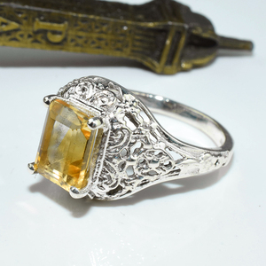 Posh Baguette รูปร่างสีเหลืองซิทริน925แหวนเงิน,เครื่องประดับเงิน,เครื่องประดับเงินอัญมณี - Product Image 3