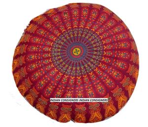 Paon Mandala sol housse de coussin rond Pouf coton plusieurs couleurs décor à la maison merveilleux ethnique par les expéditeurs indiens - Product Image 1
