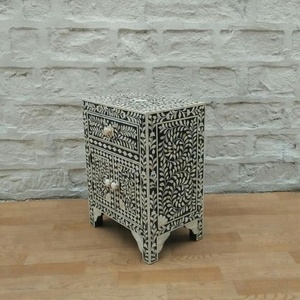 Modern Side <b>Table</b> with 3 Drawers Black & White Bone Inlay for Living Room Home Furniture - Product Image 3